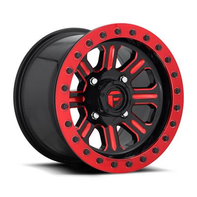 MHT Fuel Off-Road Hardline D911 Beadlock Wheel, 15x10 with 4 on 156 Bolt Pattern - Black / Red - D9111500A564